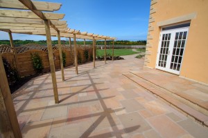 Pergola, patio, steps and fencing