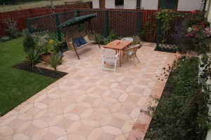 Patio, fencing, landscaping and turfing