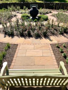 Garden design, patio, paths & landscaping by Stow Construction & Landscaping in Oxton near Lauder, Scottish Borders 2018 using Marshalls Fairstone Riven Harena Autumn Bronze, Marshalls Tegula Drivesett Harvest, Weatherpoint Buff 365